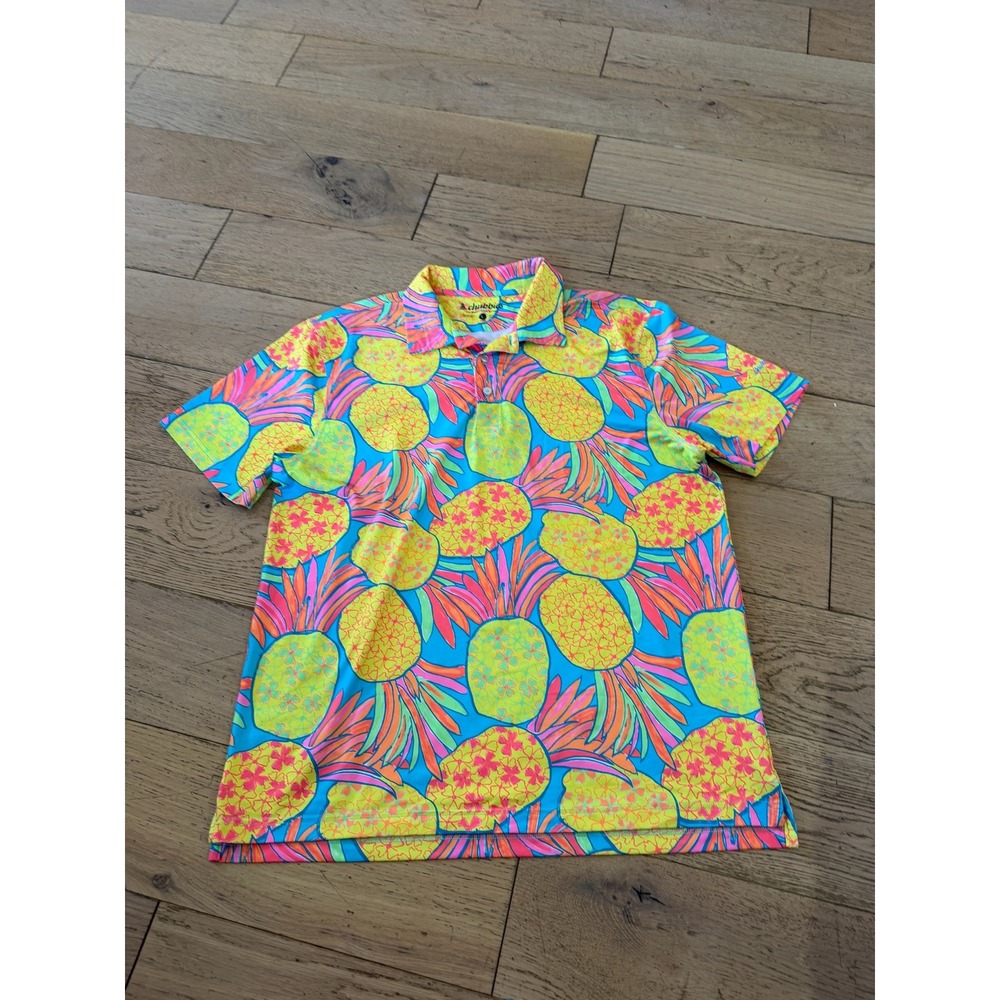 Chubbies The Nutter Hawaiian Pineapple Performance Polo Shirt Mens Size: L (419)